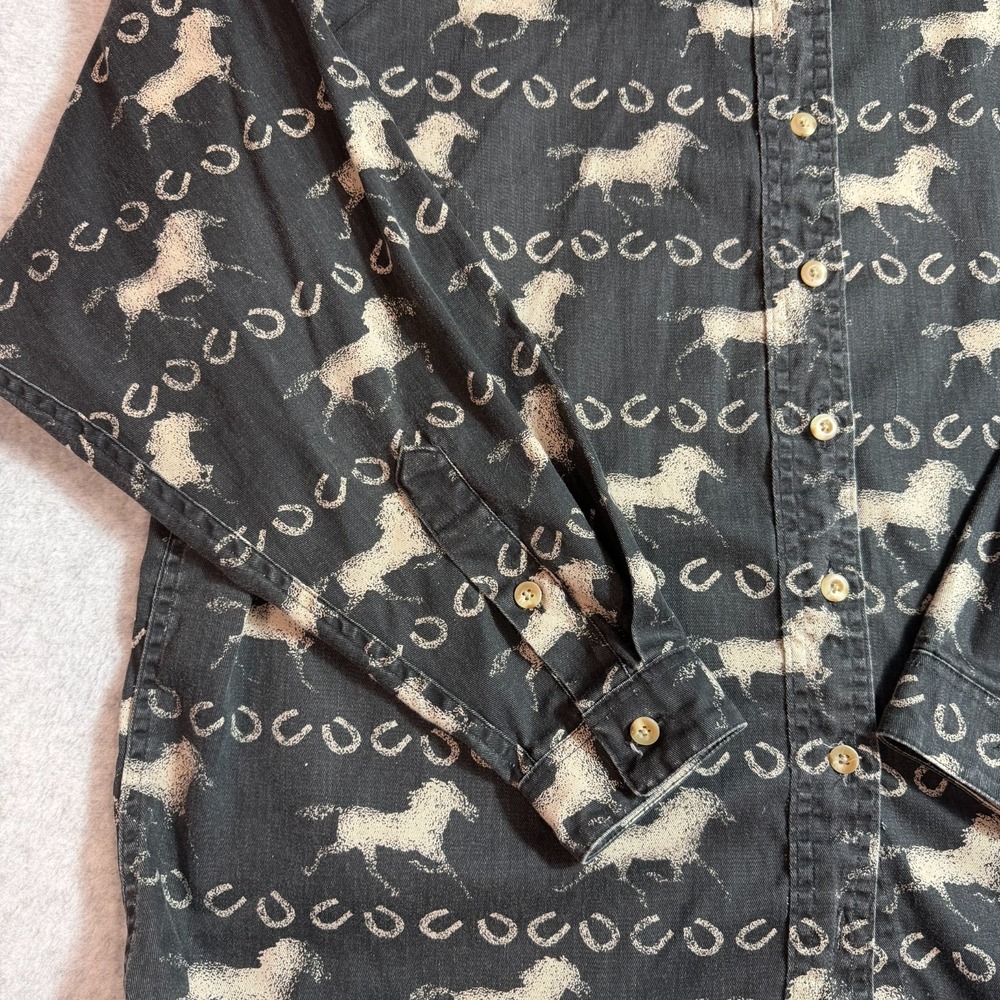 Vintage Coldwater Creek Womens L Black Horse Horseshoe Western Button Up Shirt - Picture 6 of 11